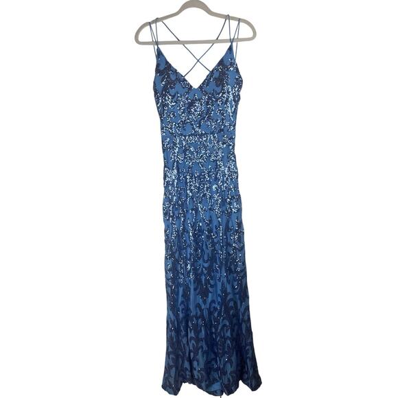 B. Darlin Blue Sequin Formal Dress Floor Length Exposed Back Size M - Picture 7 of 9